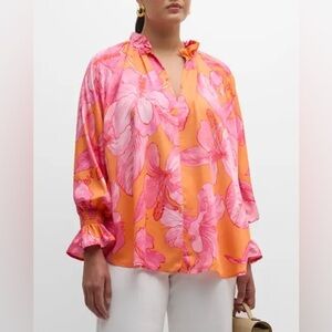 Finley small royal Hawaiian orange pink floral long sleeve blouse Candace top